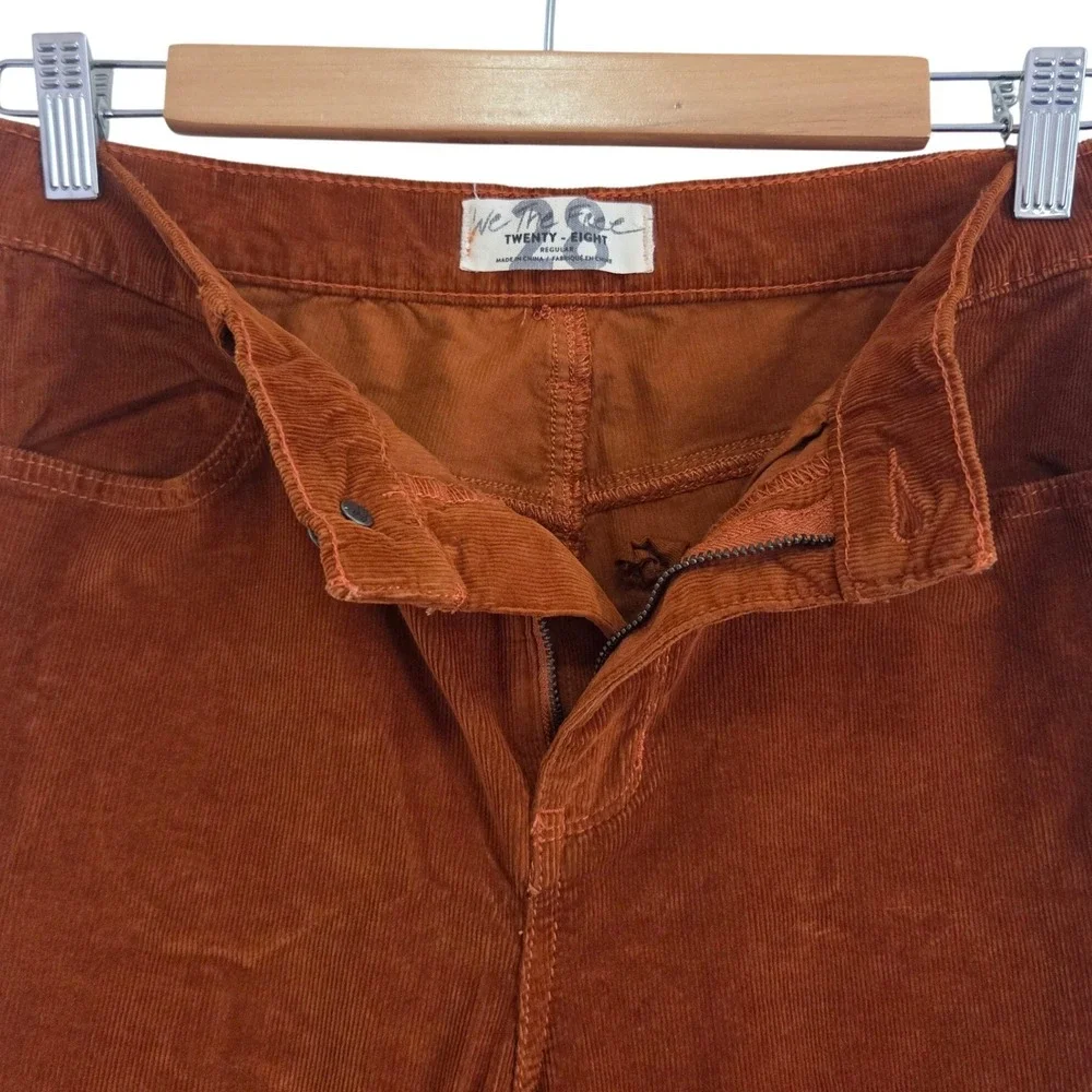Free People Corduroy Pants‎ High Rise Rust Orange Frayed Hem Size 28